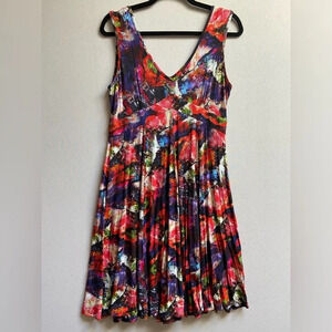 Blue Sky Bamboo Cotton Pleated Dress Multicolor Midi Dress Size M